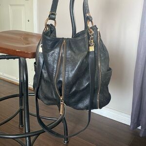 Michael Kors Soft Leather Bag Zipper Detail Black Crossbody